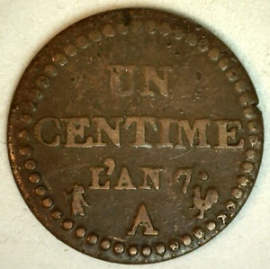 1798-99 France Republique Bronze Centime Coin Lan 7 A You Grade Liberty Head - Picture 1 of 2