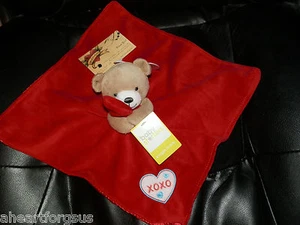 BABY STARTERS SECURITY BLANKET RED BROWN TAN BEAR HEART XOXO LOVE VALENTINE - Picture 1 of 4