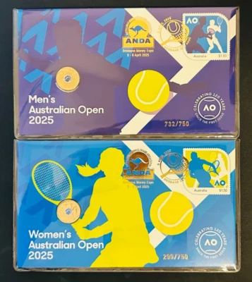 2025 Women's & Men's Australian Open Coloured UNC $2 Coin ANDA PNC Set — 第 1/2 张图片
