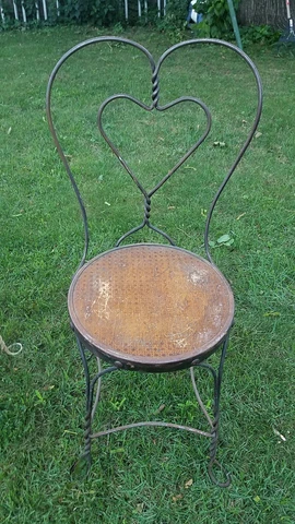 Vintage Ice Cream Parlor Sweetheart Chair Wrought Iron Twisted Heart Cover