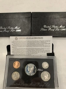 1992S 1996S 1997S US Mint Silver Proof Sets OGP with COA You Get All 3 Sets - Picture 1 of 6