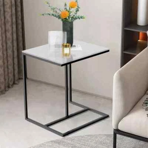 C Shaped Side Table End Table for Couch Bed Recliner Extra Wide Marble White Top - Picture 1 of 12