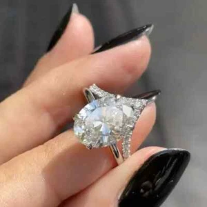 2.50Ctw Oval D/VVS1 Moissanite Bridal-Set Engagement Ring 14 White Gold Plated - Picture 1 of 4