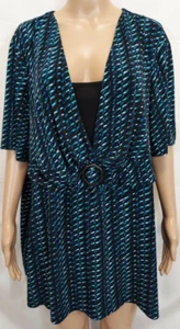 GEORGE Blouse Size 3X (22/24W) Blue, Black, Green Geo Print 5% Spandex Top - Picture 1 of 14