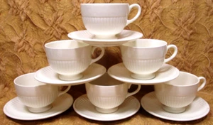 WEDGWOOD EDME 6 footed cups & 6 saucers-off white-ribbed rim - Picture 1 of 6