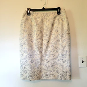 Carmen Marc Valvo Signature Skirt Size 10 Blue White Floral Metallic Jacquard - Picture 1 of 10
