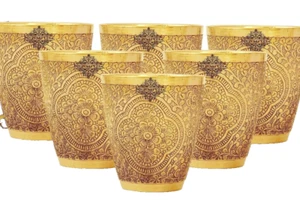 Pure Brass Glass Tumbler Floral Engraved Design for Drinking Serving, Set of 6 - Picture 1 of 5
