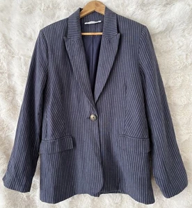 SKIN & THREADS Striped Single Button 100% Linen Blazer Jacket Size 3 AU 12 14 - Picture 1 of 5