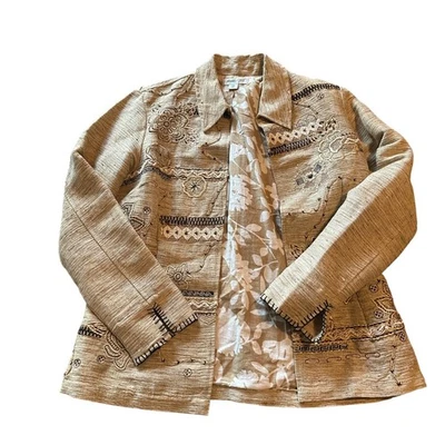 Chaqueta para mujer Coldwater Creek bordada mezcla de lino XS beige forrada floral Foto 1 de 4