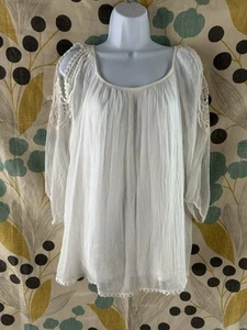Blusa para mujer Bellambra 100 % seda blanca ganchillo detalle encaje forrada talla L - Imagen 1 de 10
