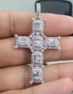 3.0Ct Baguette Round Lab Created Diamond Cross Pendant 14K Tow Tone Gold Plated - Image 1 of 4