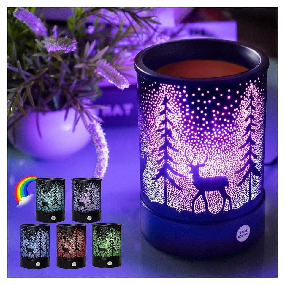 Hituiter Wax Melts Warmer 7 Colors Lighting Pine Forest Deer Design 6 Pc Set - Image 1 of 4