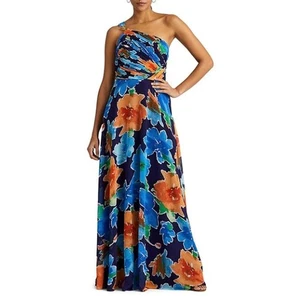 Ralph Lauren Floral Georgette One Shoulder Gown Dress size 16, Blue | NEW $265 - Picture 1 of 5