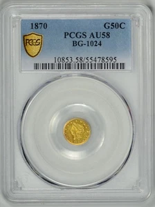 1870 Pioneer Fractional Gold 50c PCGS AU58 * BG-1024 * #55478595 - Picture 1 of 4