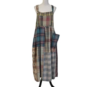 Vintage Citron Santa Monica Karo Flanell Maxikleid Overall Patchwork Gr. 2 M/L - Bild 1 von 12