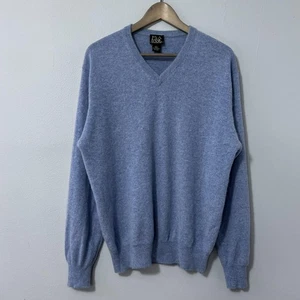 Jos A Bank Sweater Mens Large Blue 100% Cashmere V Neck Pullover Classic Soft - Picture 1 of 11