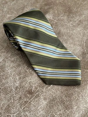 Corbata John W. Nordstrom Importada Seda Marrón Azul y Verde Rayas Para Hombre Hecha en EE. UU. Foto 1 de 4