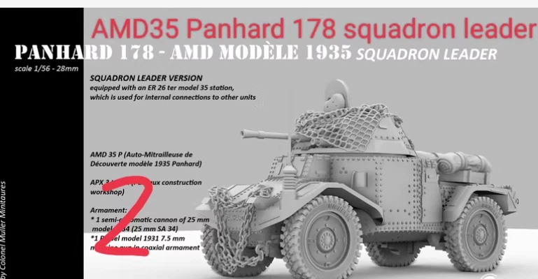Impreso en 3D 1/72 AMD-35 Panhard 178 PC pelotón líder modelo sin pintar Foto 1 de 1