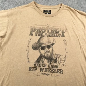 Wrangler Shirt Mens Medium Tan Yellowstone Rip Wheeler Graphic Tee Western - Picture 1 of 9