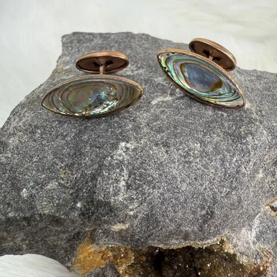 Antique Oval Abalone & Gold Tone Cuff Links Men's Victorian - Image 1 of 4