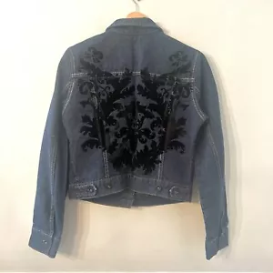 Giacca denim Mavi Jeans donna blu medio velluto ricamo biker camionista boho - Foto 1 di 9