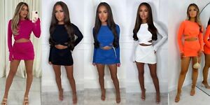 Womens Sexy Party Crop Top & Wrap Mini Skirt Two Piece Co Ord Set Dress Outfit