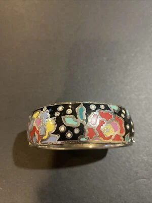 Brighton Colorful Flower Wide Hinged Bangle Bracelet Enamel Crystals - Image 1 of 4