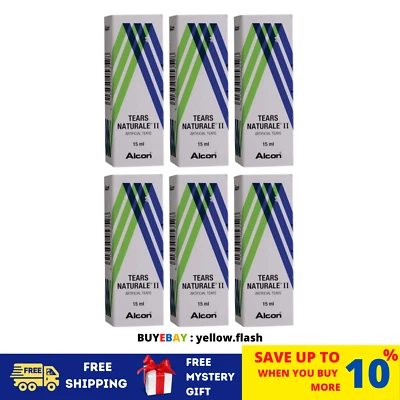 6 X Alcon Tears Naturale II 15 ml lubricante calmante e hidratante gotas para...