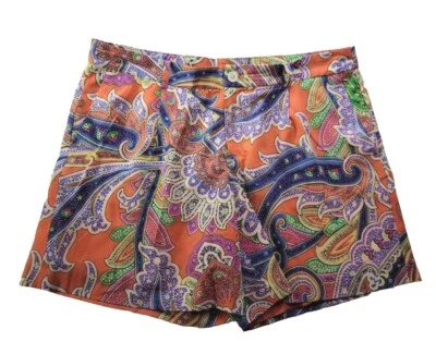 LRL Ralph Lauren 14 Orange Paisley Pleated Short Lined High Rise 6" Preppy Golf - Image 1 of 4