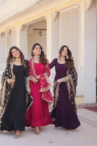 Gown salwar kameez Pakistani Indian wedding party wear dress Bollywood suit new - Picture 1 of 12