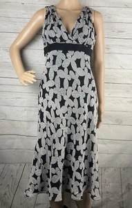 Dressbarn 100% Silk Dress Women's Size 8 Black Gray Floral Chiffon Sleeveless - Picture 1 of 12