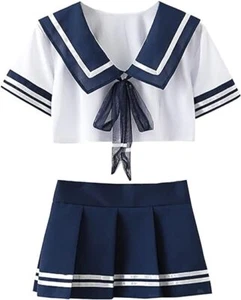 Womens School Girl Cosplay Top Lingerie Sailor Suit Costume Outfit Skirt Blue - Picture 1 of 7