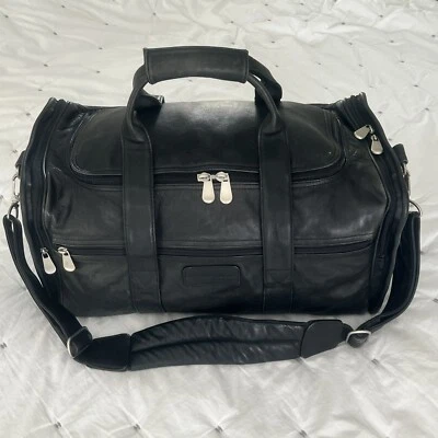 Сумка The Sharper Image черная кожаная вещевой чемодан для выходных дорожная ручная кладь - Изображение 1 из 4