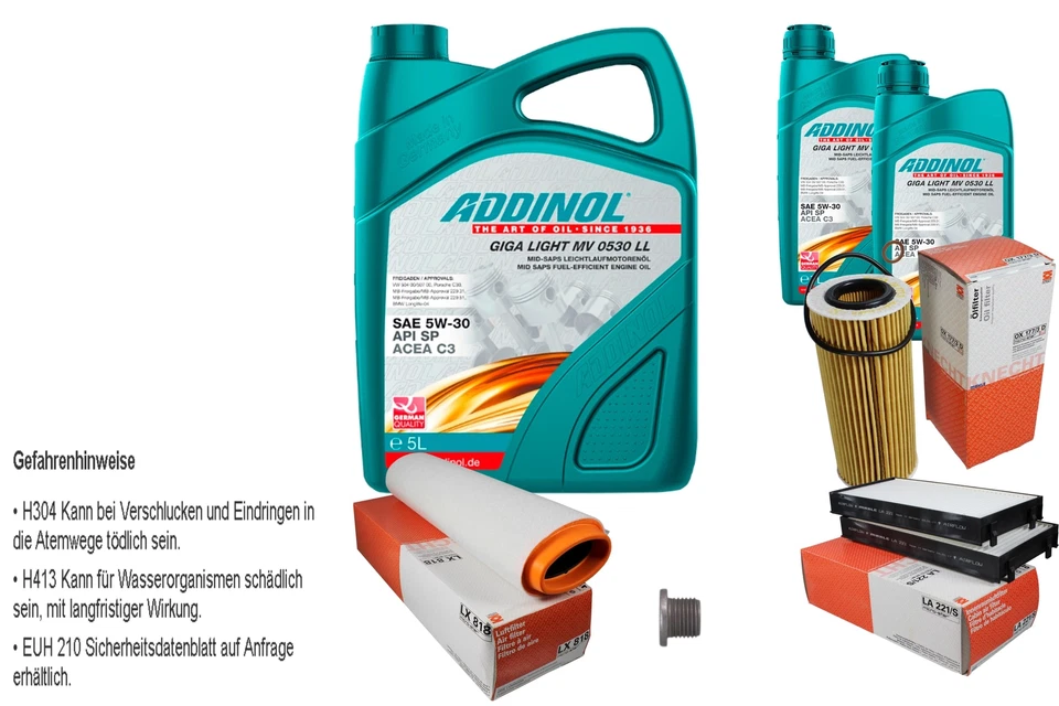 Mahle Inspección Set 7L Addinol Giga Luz Mv 5W-30 para BMW X5 E70 Xdrive30dV - Imagen 1 de 1