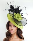 Czarny limonkowy zielony biały Kentucky derby fascynator kapelusz fascynator ślubny