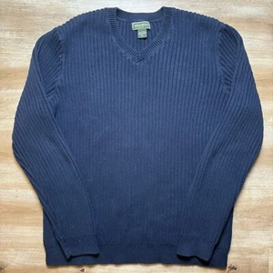 Eddie Bauer Sweater Mens XL-Tall Navy Blue Ribbed Chunky Knit Pullover Fisherman - Picture 1 of 7