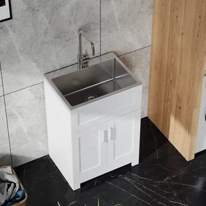 24" White Laundry Utility Cabinet w/ Stainless Steel Sink and Faucet Combo in US - Picture 1 of 8