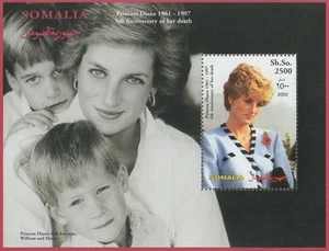 HOJA DE ESTAMPILLAS PRINCSSS DIANA 5 ANIVERSARIO DE MUERTE WILLIAM Y HARRY SOMALIA SIN MONTAR O NUNCA MONTADA - Imagen 1 de 1