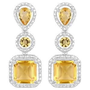 16.52 TCW Multi Shape Citrine & Round Sapphire Pave Wedding Drop Dangle Earrings - Picture 1 of 6