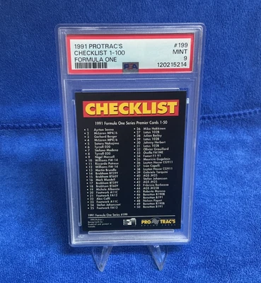 1991 PRO TRAC'S FORMULA ONE # 199 CHECKLIST  1-100 - PSA 9 - Image 1 of 4