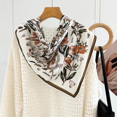 Nuevo Para Mujer 65cm Doble Crepé Seda Bufanda Estampado Elegante Borde de Encaje Primavera Verano Foto 1 de 4