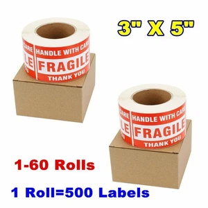 3x5 Large Fragile Stickers Handle with Care Mailing Label 500/Roll Free Shipping - Picture 1 of 1