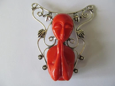 NUEVO BROCHE PIN EXTRA GRANDE TONO CORAL DIOSA ORACIÓN PERFORADO DISEÑO PLATA Foto 1 de 4