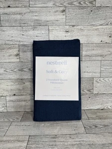 New Set Of 2 Nestwell Soft & Cozy Standard/Queen Pillowcases Evening Blue Rayon - Picture 1 of 2