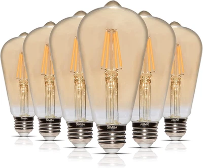 LED Edison Vintage Filament ST21 (ST64) Light Bulbs (6 Pack) 6W Dimmable 60W Equ - Image 1 of 4
