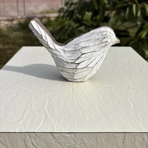 Rustic White Resin Bird, Carved 5”x4” Wood - Picture 1 of 13
