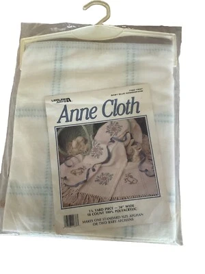 Leisure Arts Cross Stitch 18 ct Baby Blue  Afghan Blanket Anne Cloth 58x45" - Image 1 of 3