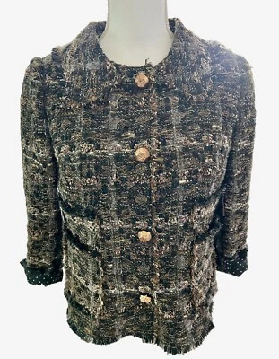 DOLCE & GABBANA 2 PC Black Camel Gray Boucle Tweed & Lace Sheath Dress w/Jacket - Image 1 of 4