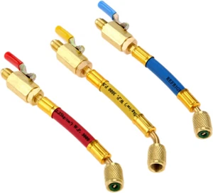 R134A R410A R22 R12 Charging Hoses and Ball Valve Set, 3 Pcs Color Coded Hoses/W - Picture 1 of 12