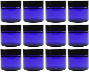 Cornucopia 2Oz Cobalt Blue Glass Cosmetic Jars (12-Pack); Straight Sid - Picture 1 of 9